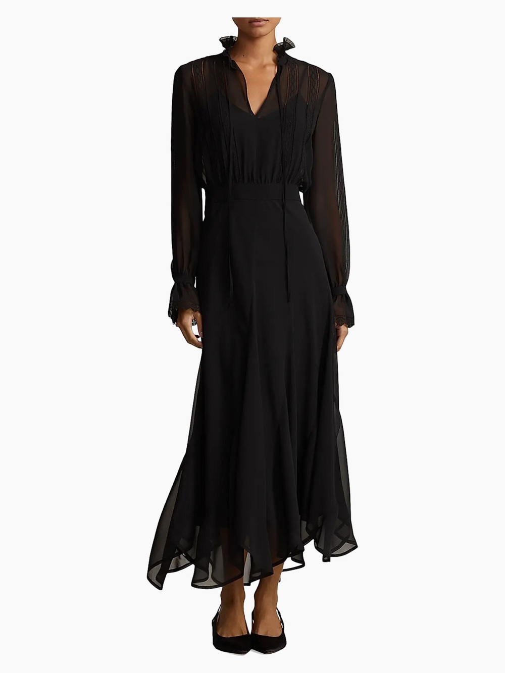 NWT POLO RALPH LAUREN Lace Trim Georgette midi dress